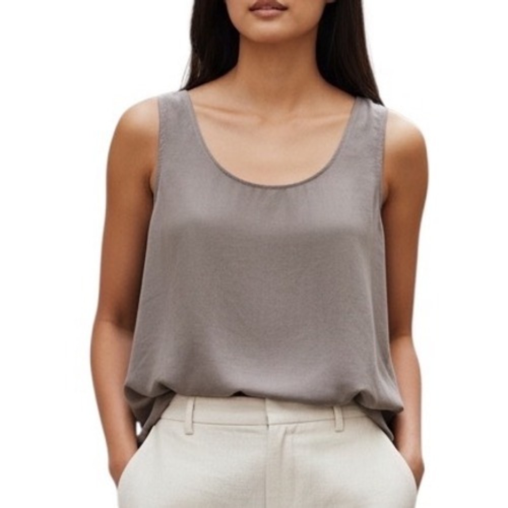 Haven Quiet Luxury Taupe Grey Capsule Scoop Neck Tank Top Small Relax Minimalist